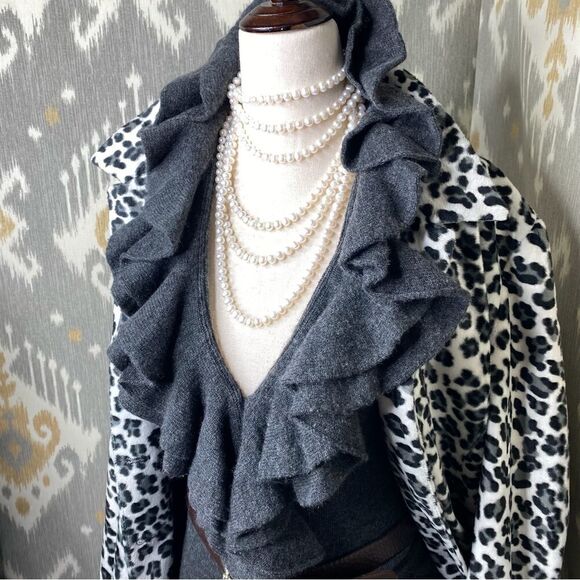 Ralph Lauren Charcoal Gray Cashmere Ruffle Front Cardigan Sweater - Picture 1 of 16